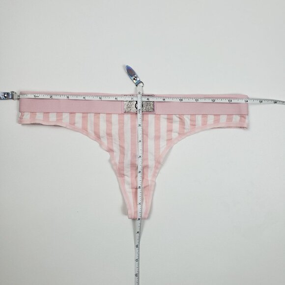 Victoria's Secret Shine Patch Thong Panty Womens Medium VS Signature Pink Stripe - Picture 4 of 14